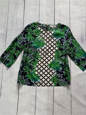 Boden Women's Navy & Green Silk Blend Floral Print Top Size 6